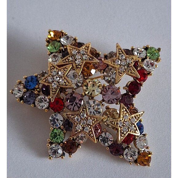 Lauren Spencer Multicolor Crystal Star Brooch – Gold-Tone, Brilliant Rhinestones - Picture 7 of 9